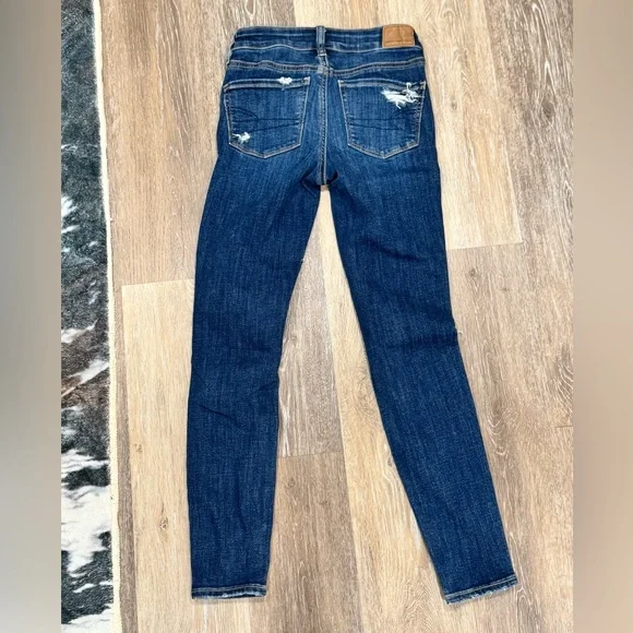 American Eagle Outfitters Ripped Dark Blue Skinny Jeans • 00 Short - Picture 2 of 4